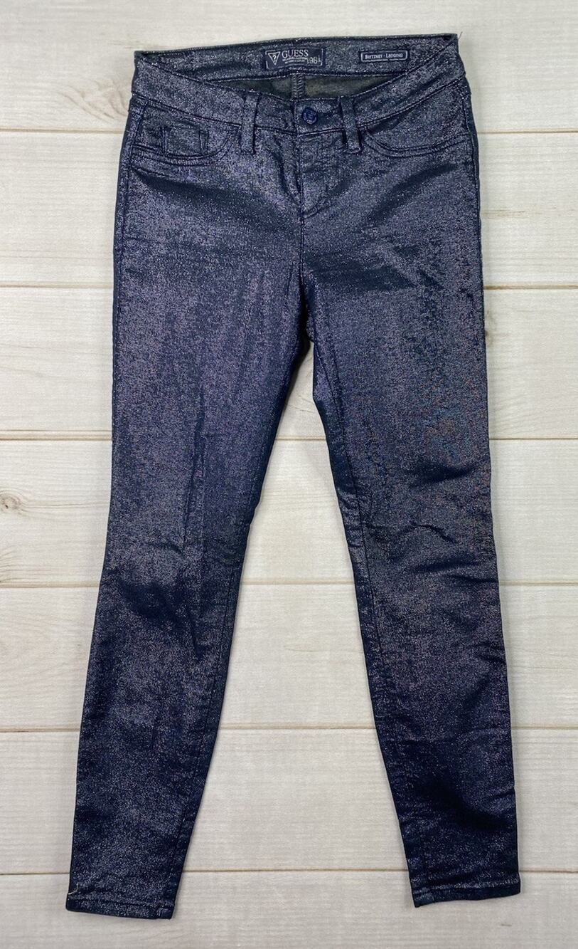Guess Jeans Brittney Legging Womens 28 Blue Sparkly Stretch Skinny Leg Glitter